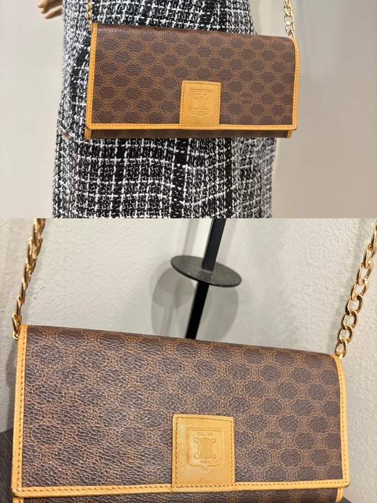 Celine Handbags - Celine Brown/Gold Triomphe Canvas Wallet with unbranded chain
